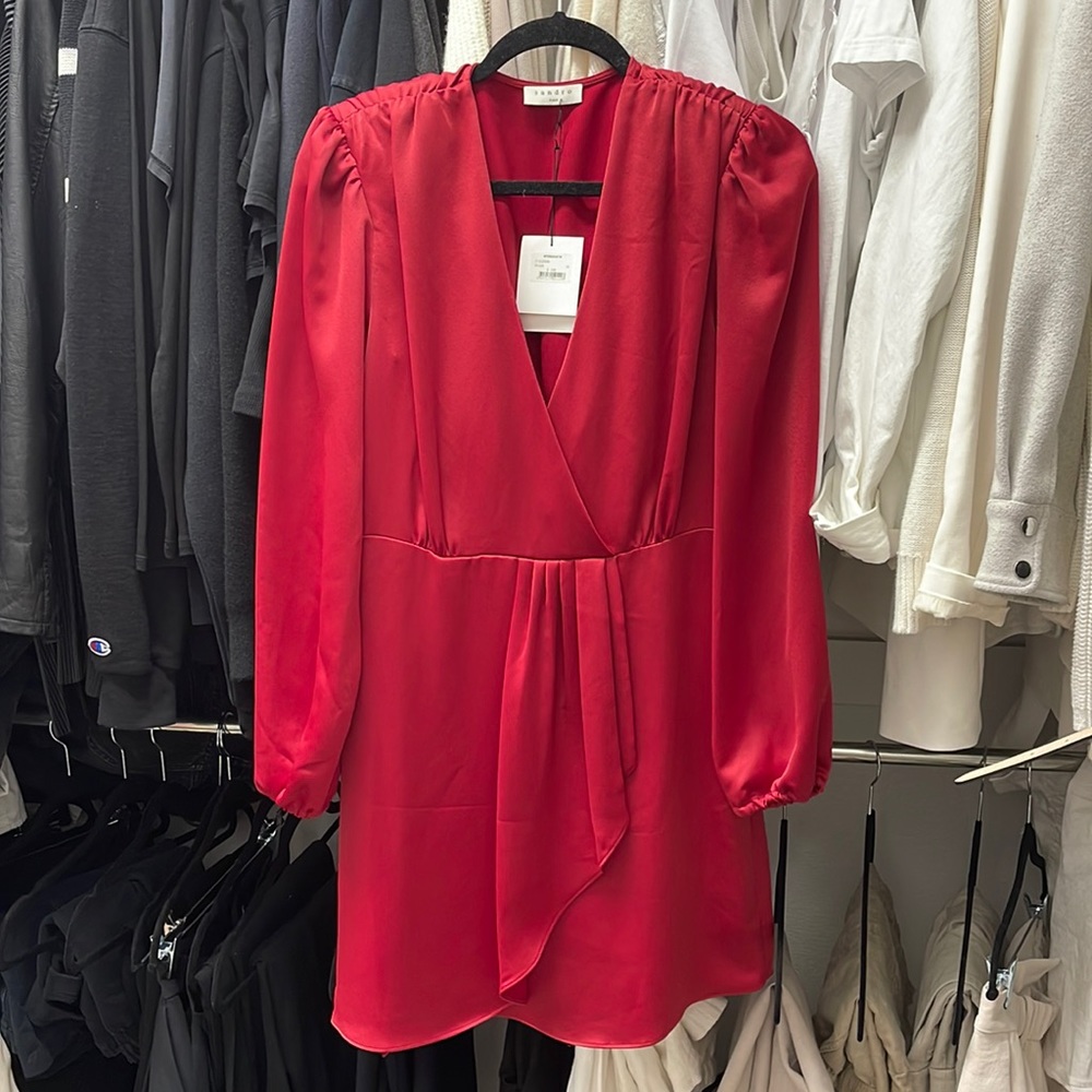 NEW WITH TAGS Sandro Paris Red Satin-Like Dress
